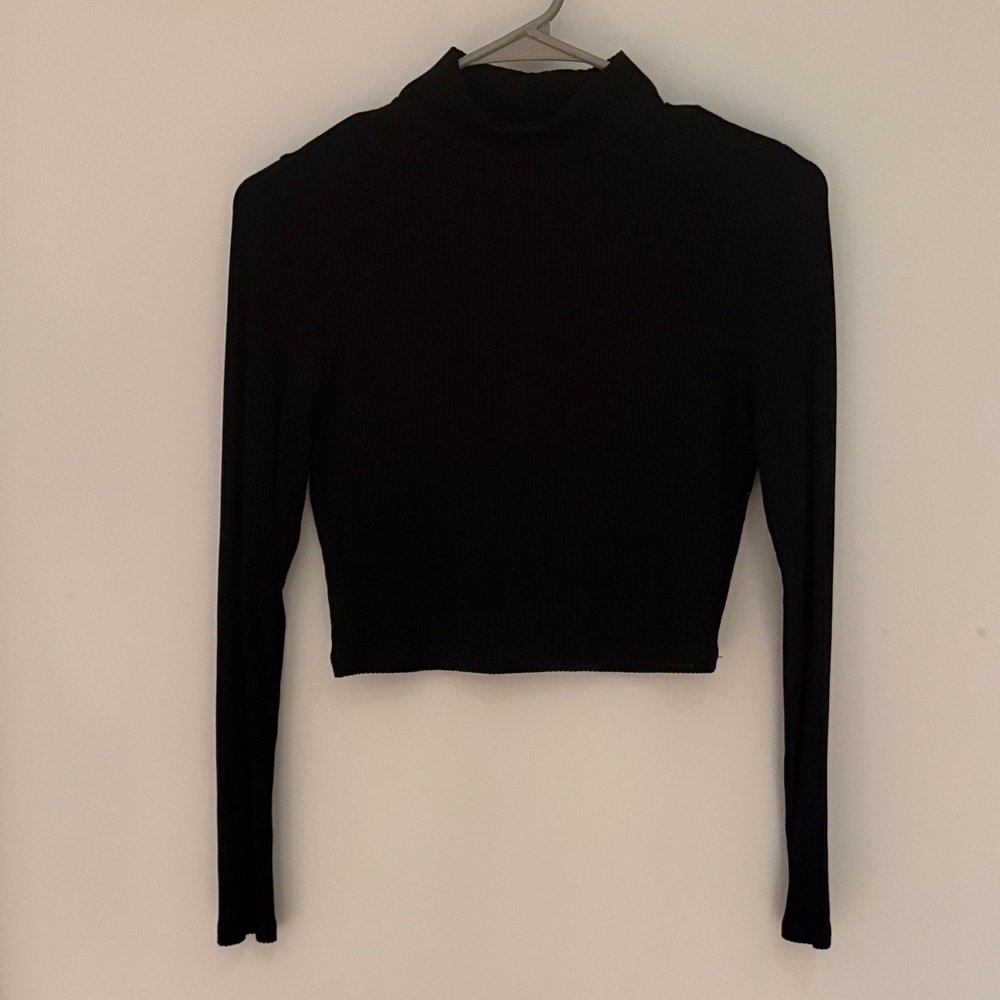 ASOS Black Cropped Long Sleeve Mock Neck Top